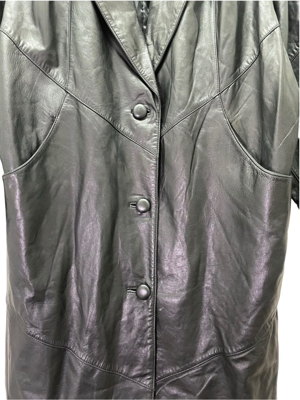 Vintage Jacqueline Ferrar Leather Trench Coat Women’s Large Black Longline 90s - Picture 7 of 12